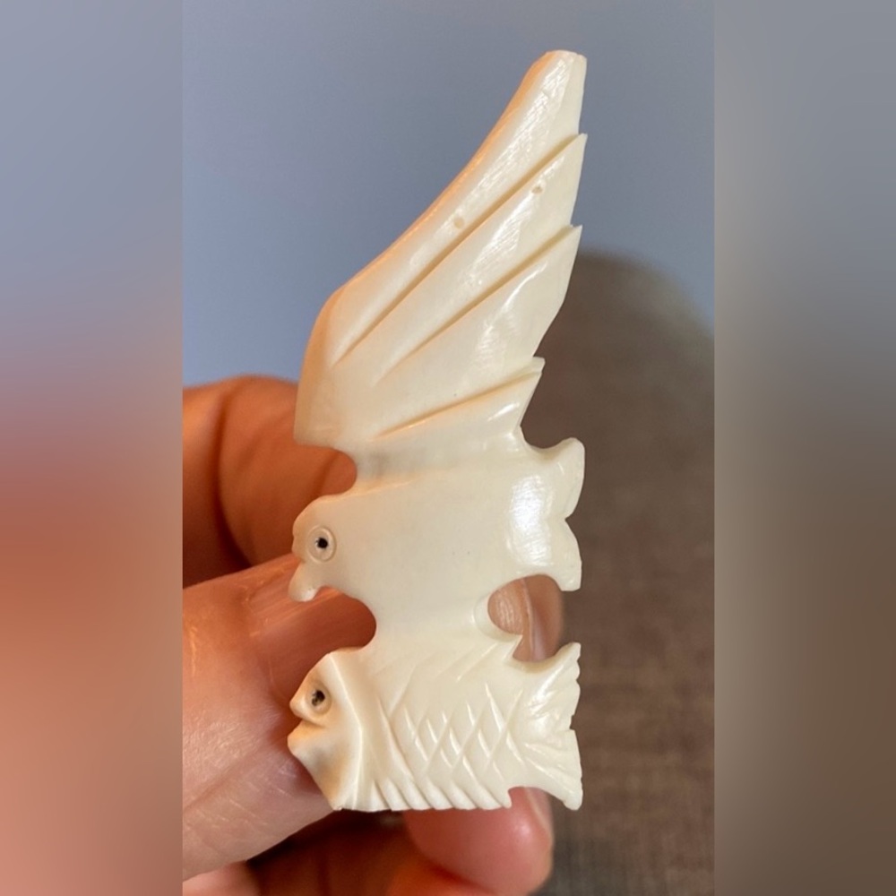 ANTIQUE Natural Bone Eagle with Fish Brooch
